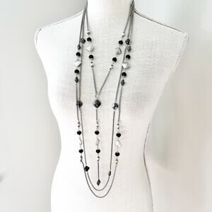 NEW Chico's 3-Strand Lariat Silver & Hematite Necklace